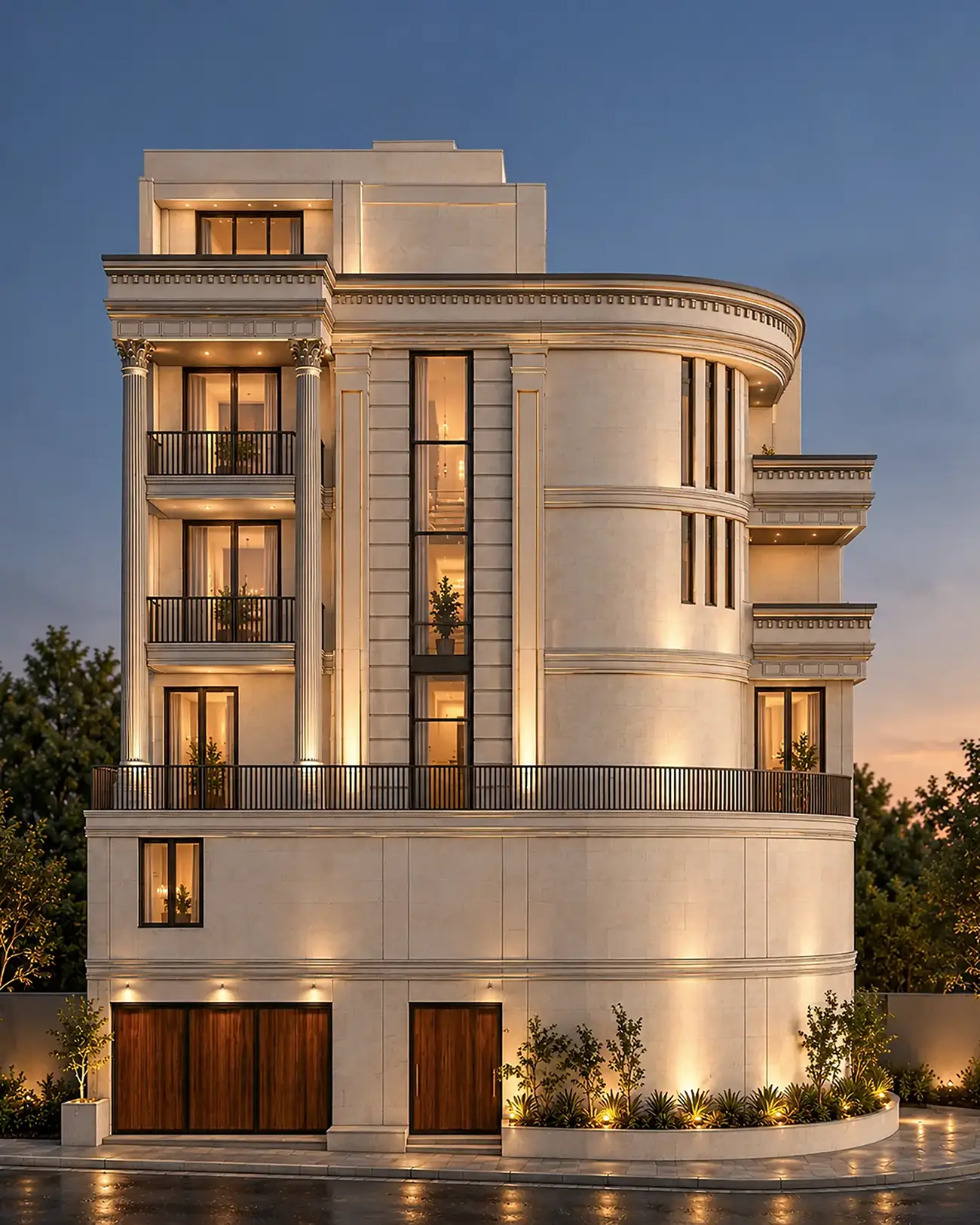 MR. BHAVESH SAKARIYA – LUXURY CLASSICAL VILLA 2 Classical Luxury Villa Elevation with Decorative Columns and Balconies