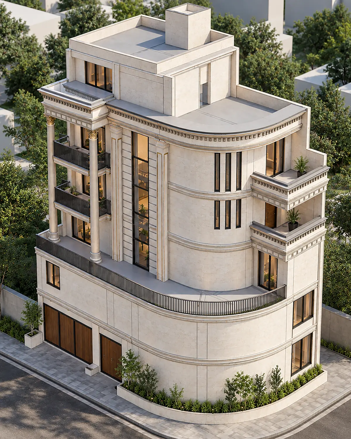 MR. BHAVESH SAKARIYA – LUXURY CLASSICAL VILLA 4 Luxury Villa Design Rajkot – Daytime Aerial View
