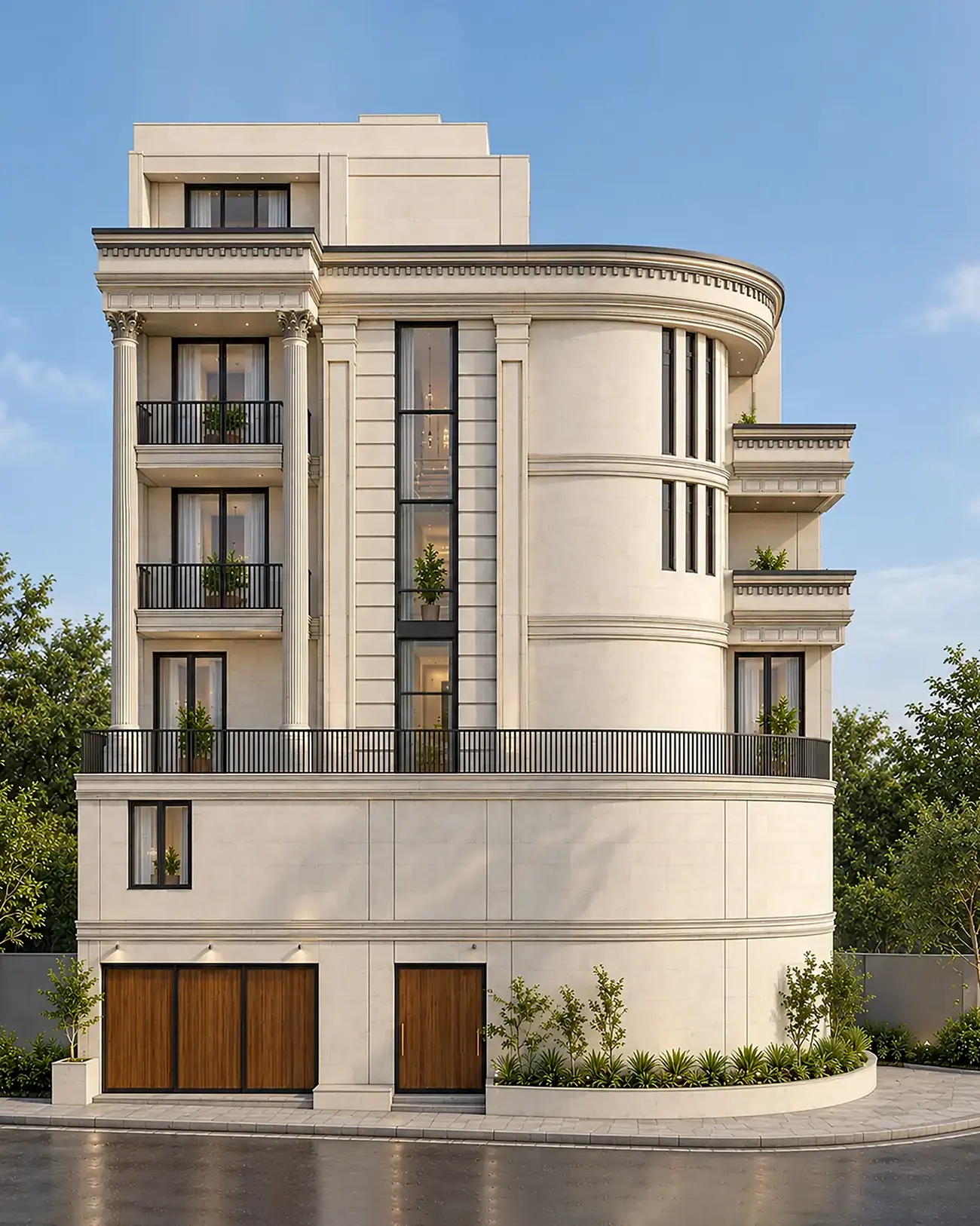 MR. BHAVESH SAKARIYA – LUXURY CLASSICAL VILLA 5 Luxury Classical Villa Front Elevation with Columns and Balconies
